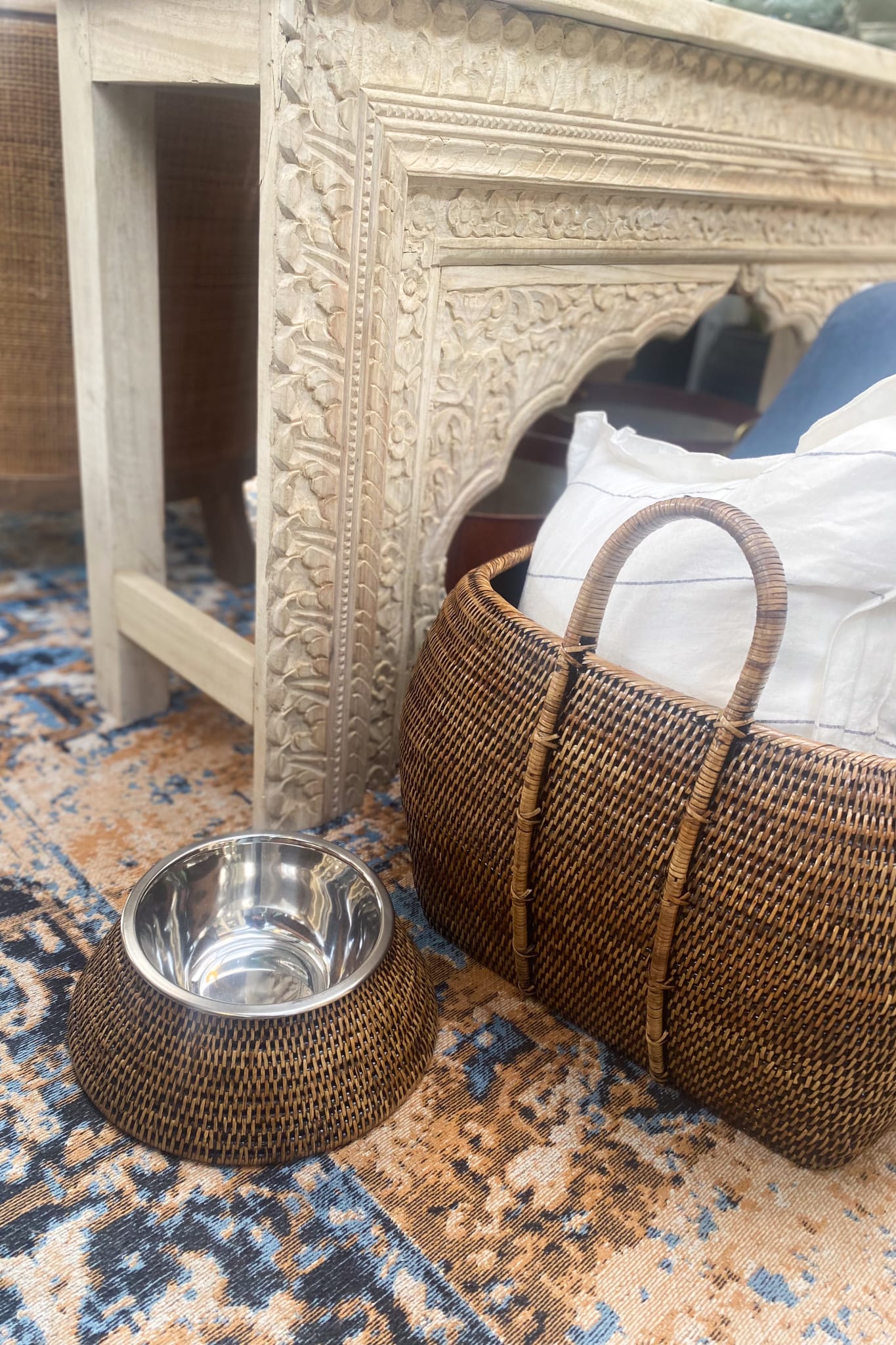 Pet Bowl - Rattan and Stainless Steel - Magpie Style