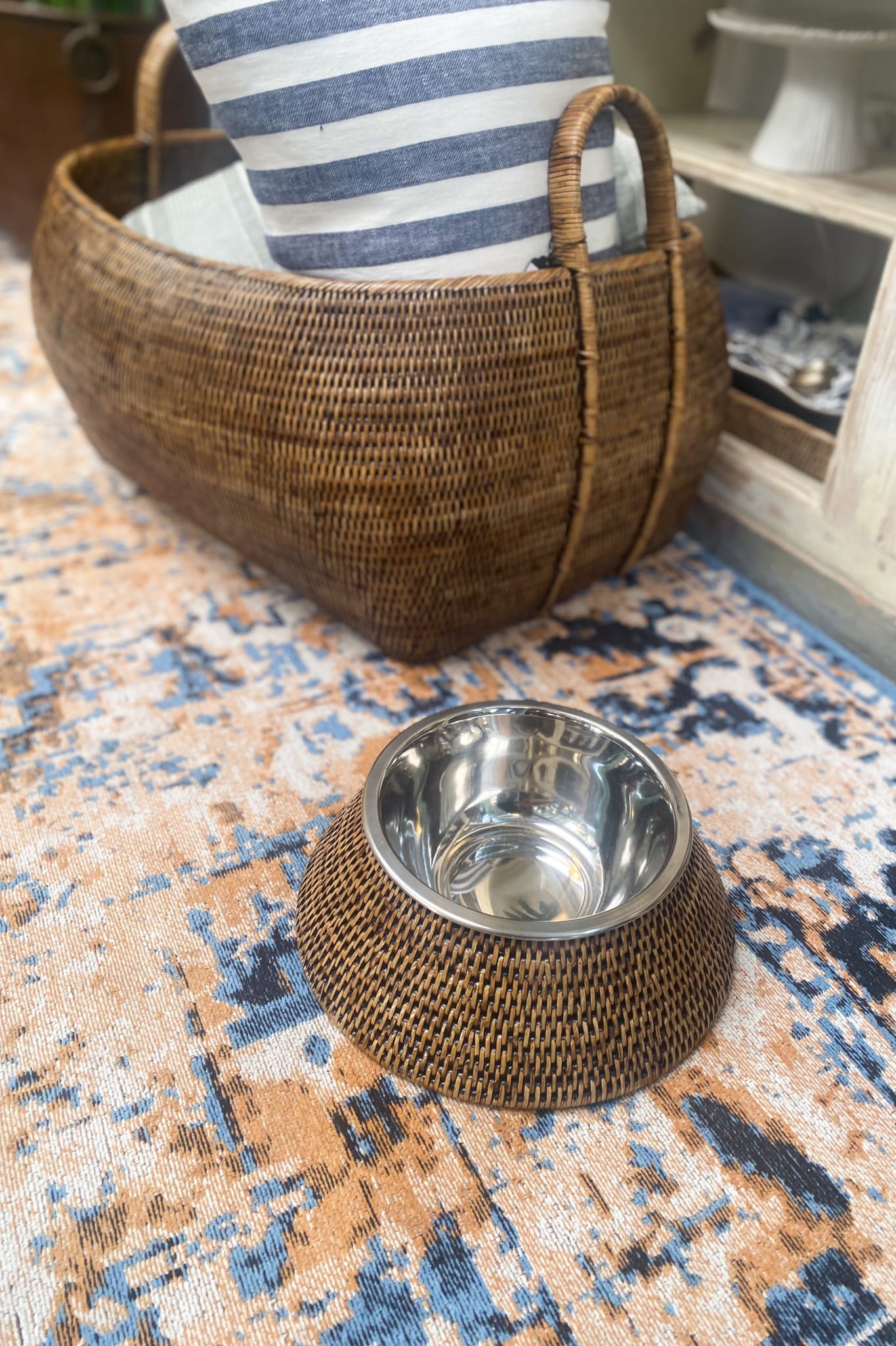 Pet Bowl - Rattan and Stainless Steel - Magpie Style