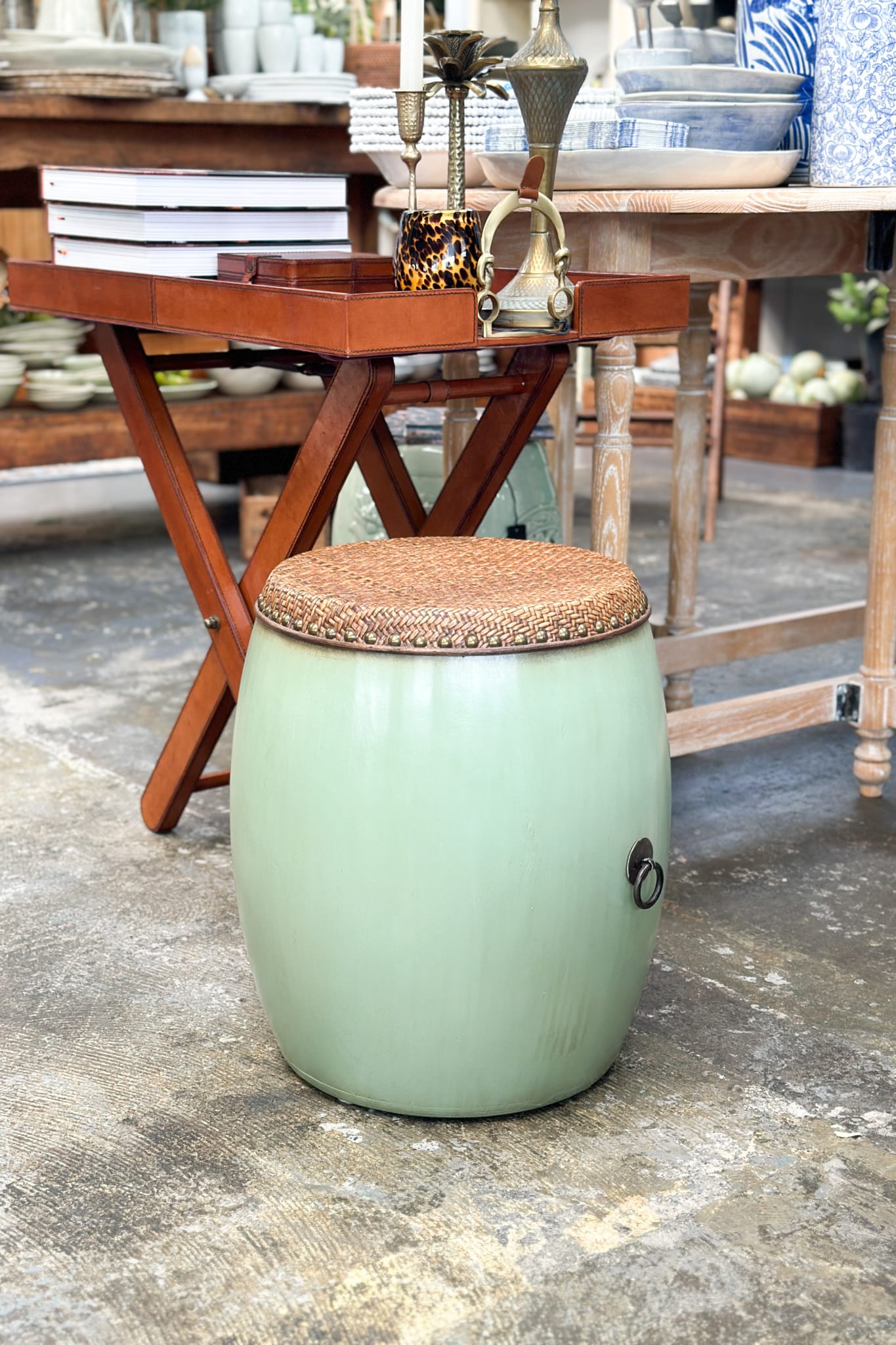 Sage Green Drum Stool - Magpie Style