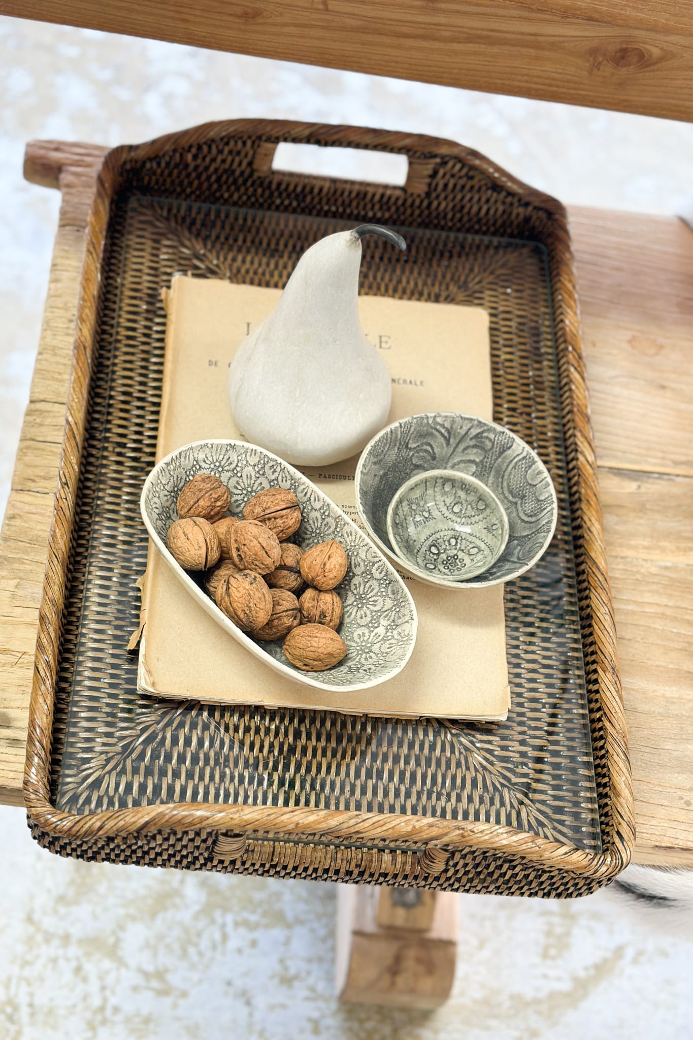 Rattan Glass Tray with Handles - Medium - Magpie Style