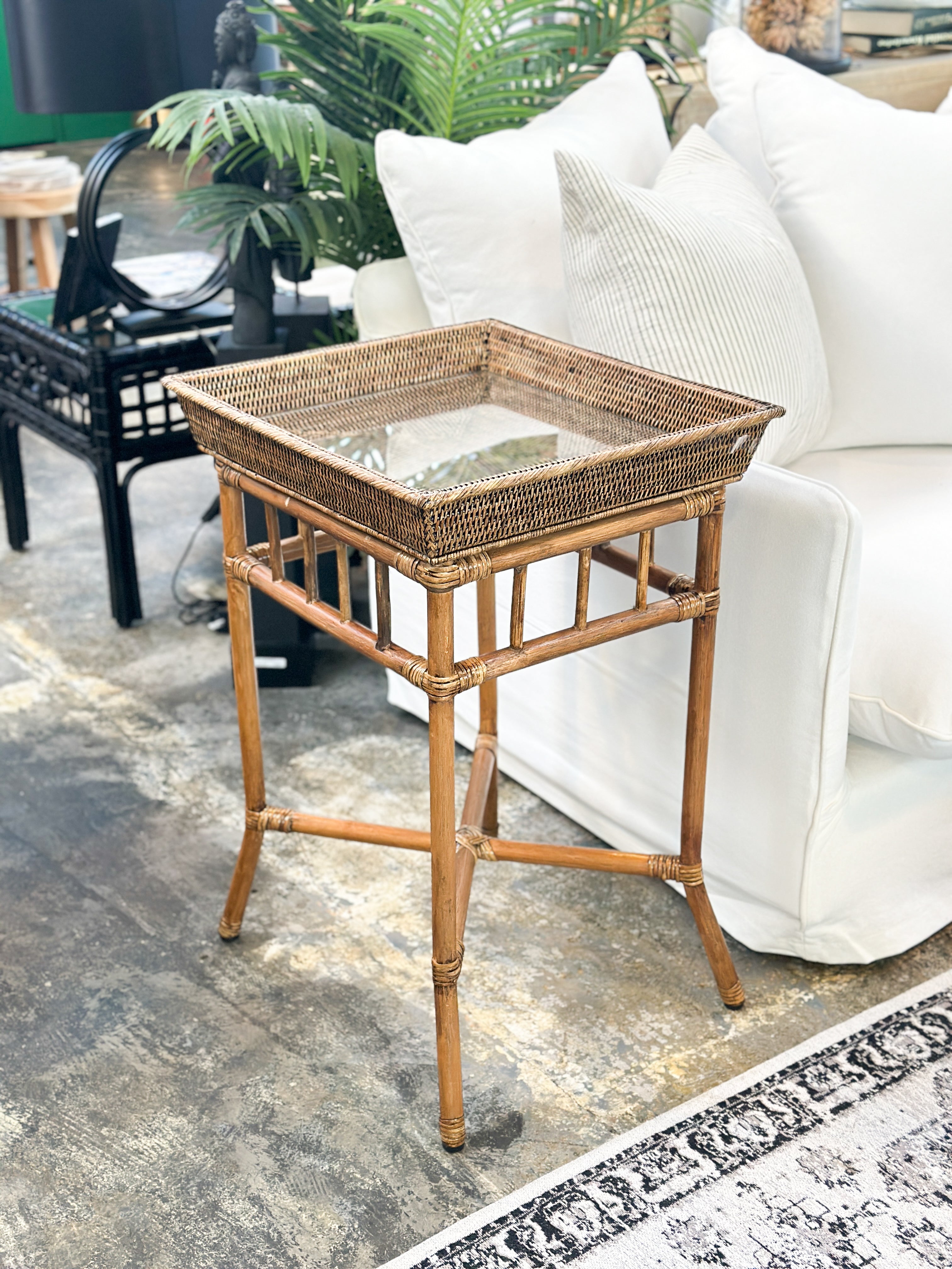 Mandalay Side Table with Glass - Antique Brown - Magpie Style