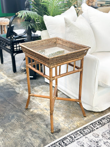 Mandalay Side Table with Glass - Antique Brown