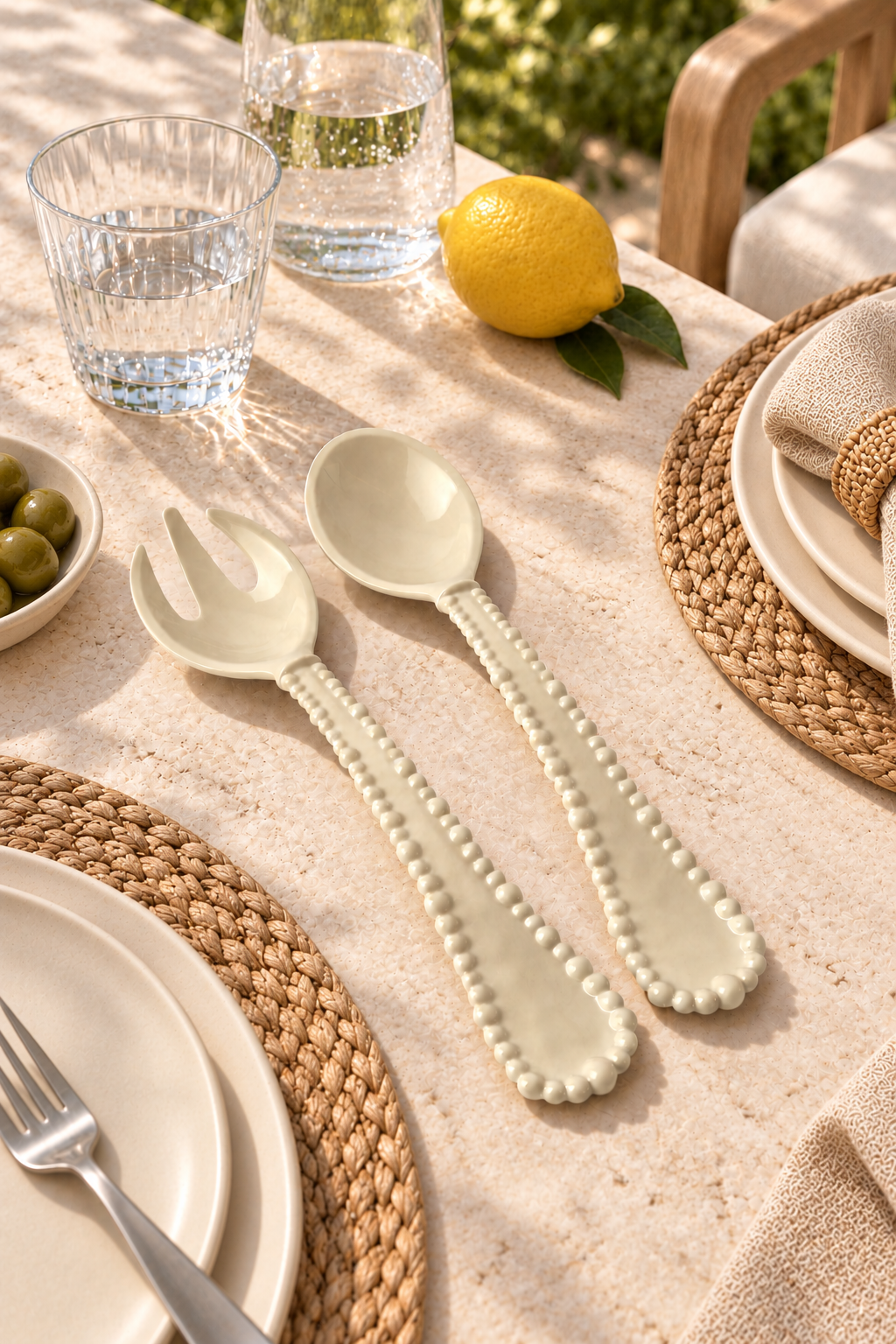 Sand Funky Salad Servers – Pearl Melamine - Magpie Style
