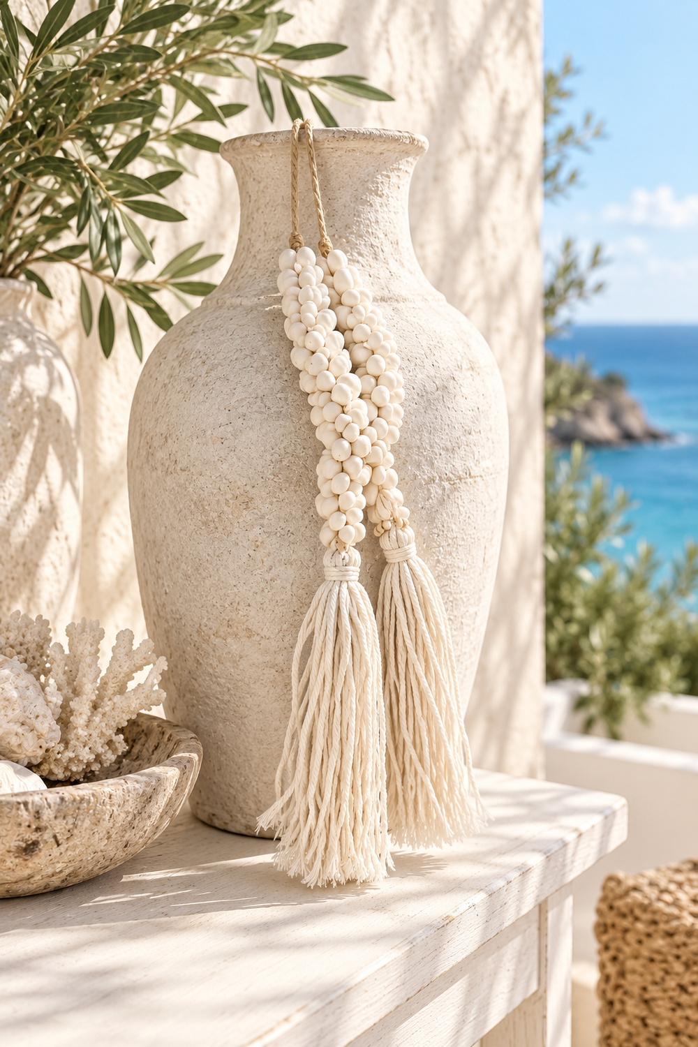 St Barts White Shell Tassel