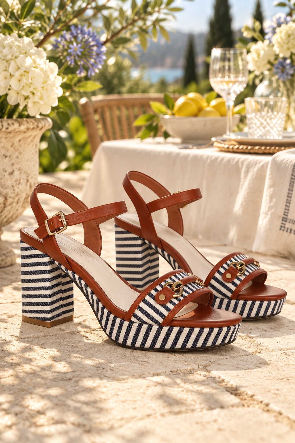 KATHRYN WILSON Olivia Heel - Walnut Calf/Ink Stripe - Magpie Style