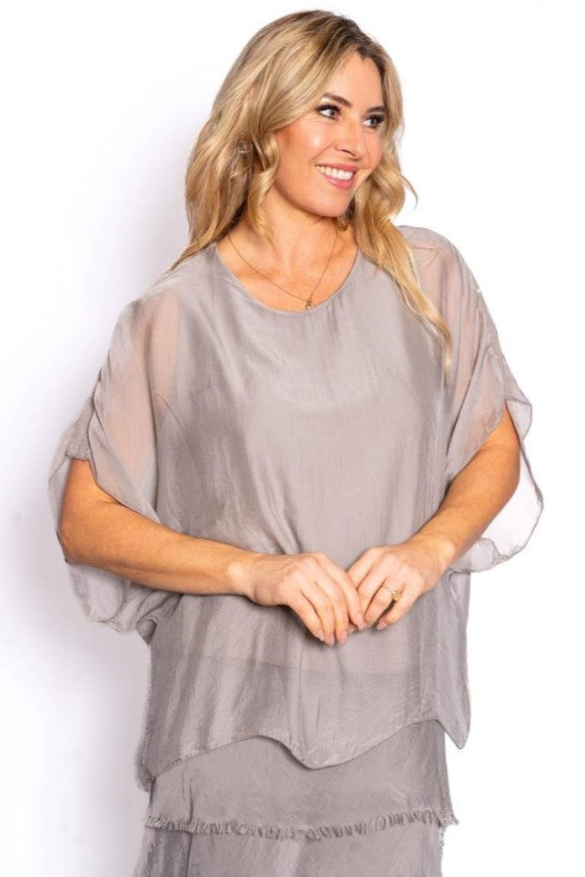 ITALIAN CLOSET Renata V Neck Silk Top - Taupe