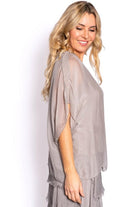 ITALIAN CLOSET Renata V Neck Silk Top - Taupe - Magpie Style