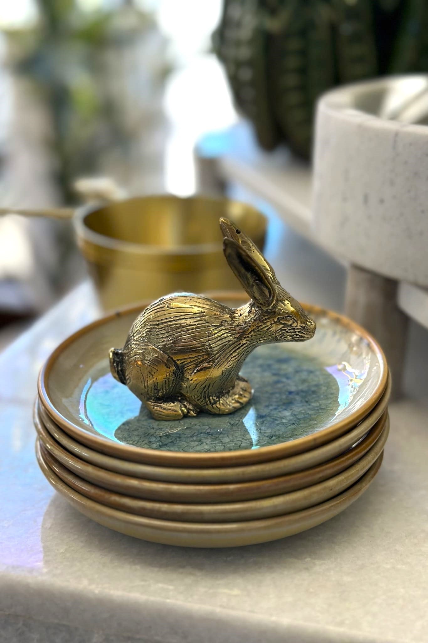 Crouching Brass Rabbit - Magpie Style