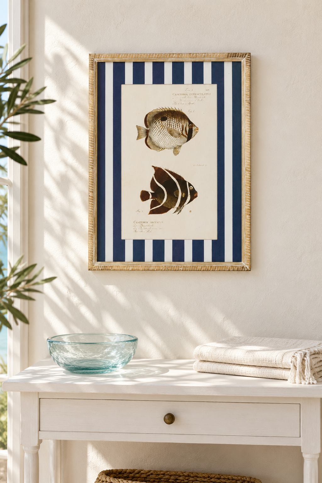 Tropical Stripe Fish Study styled in a coastal interior