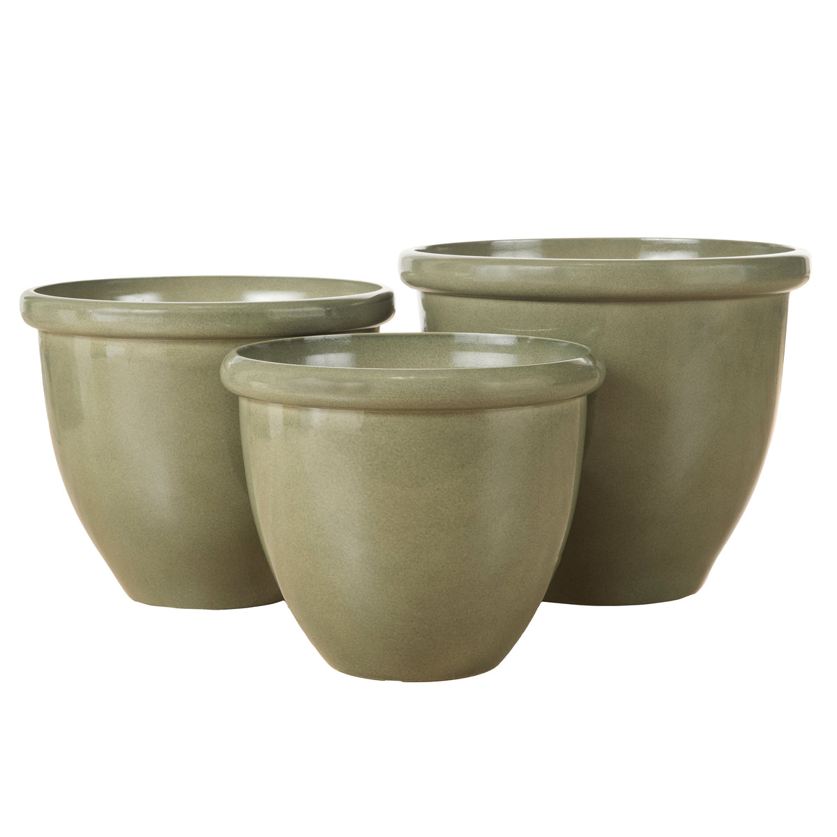 Milan Glaze Look Planters - Green, Set of 3 - 1
