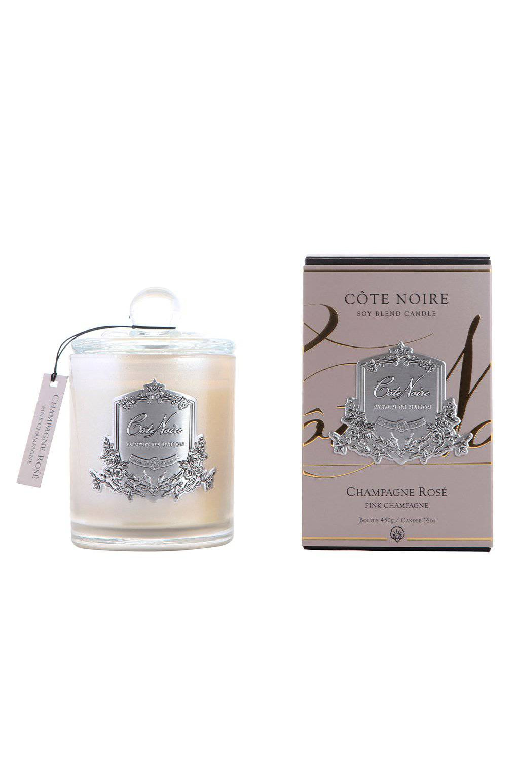 COTE NOIRE Pink Champagne Candle - Silver 450g - Magpie Style
