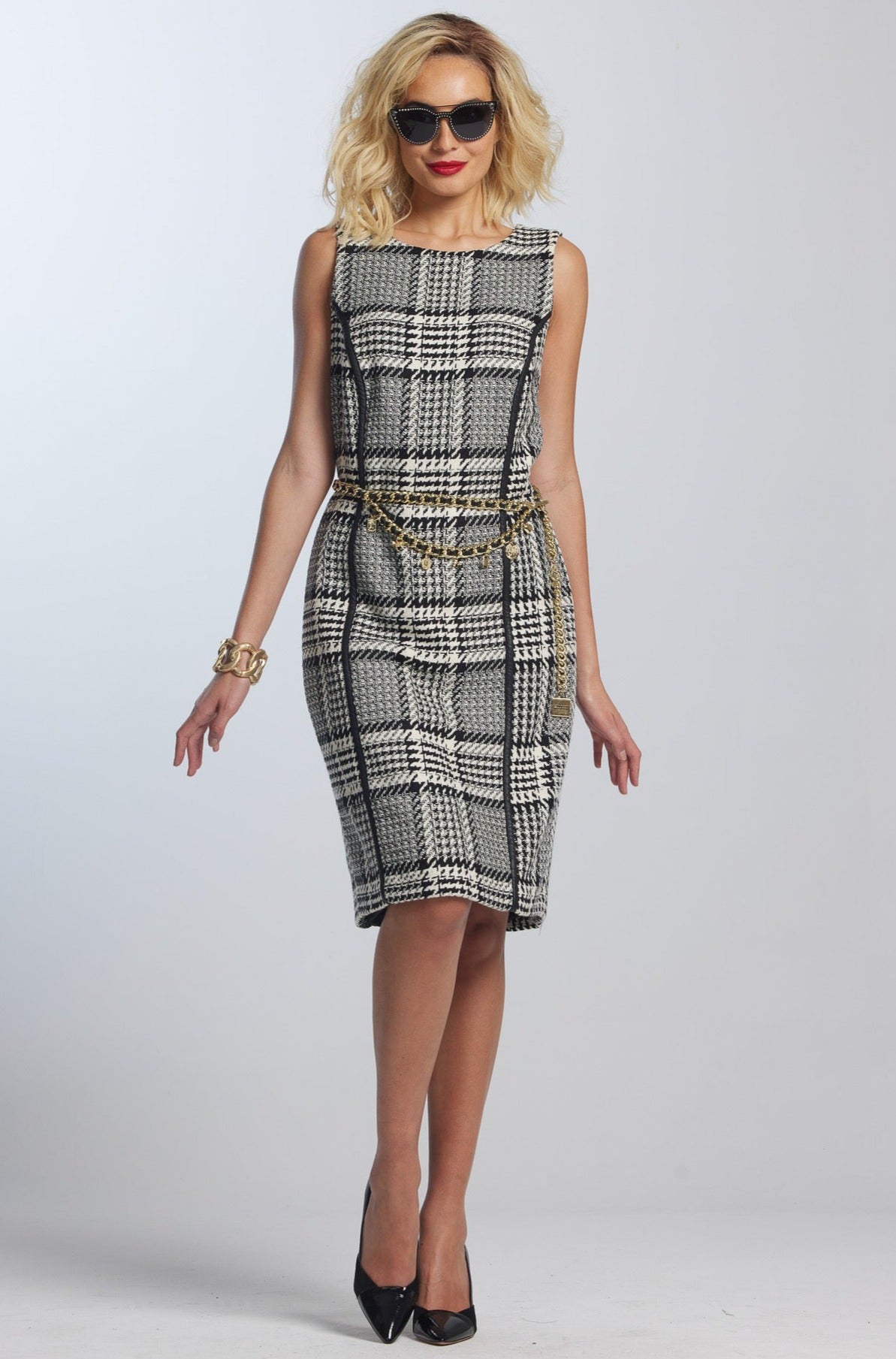 PAULA RYAN Check Leather Trim Jackie O Dress PRE - ORDER - Paula Ryan