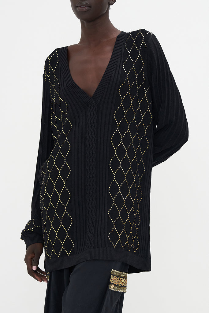 CAMILLA Embellished V Neck Knit - The Night Is Noir PRE ORDER - CAMILLA - [product type] - Magpie Style