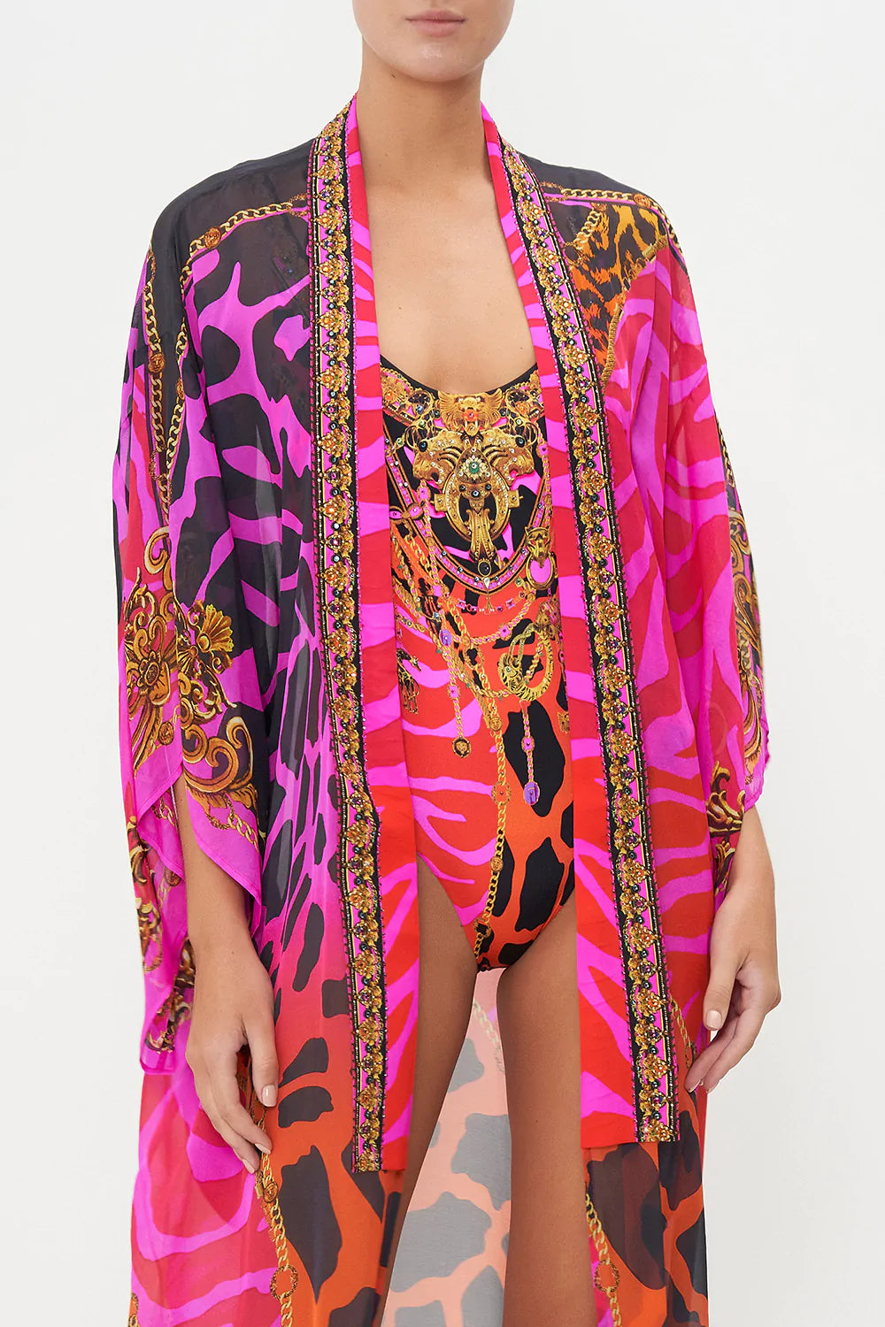 CAMILLA Mid Length Kimono Layer with Collar - Always Change Your Spots - CAMILLA - [product type] - Magpie Style