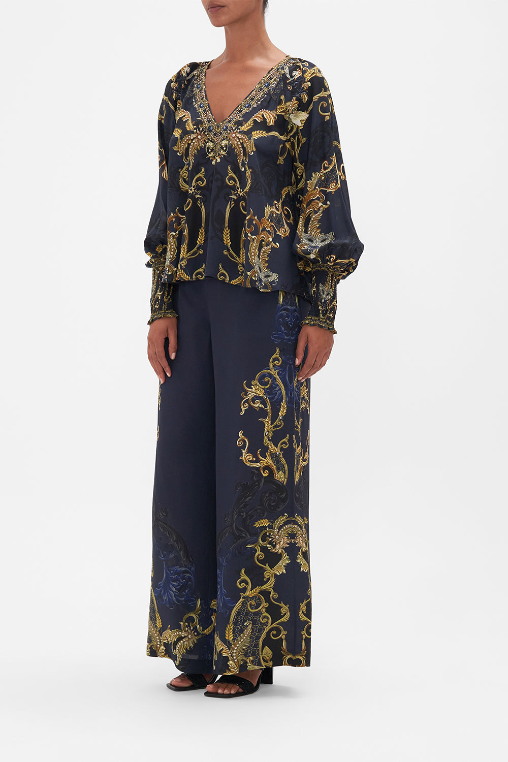 CAMILLA - Shirred Cuff Blouse - Moonlight Melodies - Magpie Style