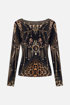 CAMILLA - Ruched Long Sleeve Jersey Top - Jungle Dreaming - Magpie Style