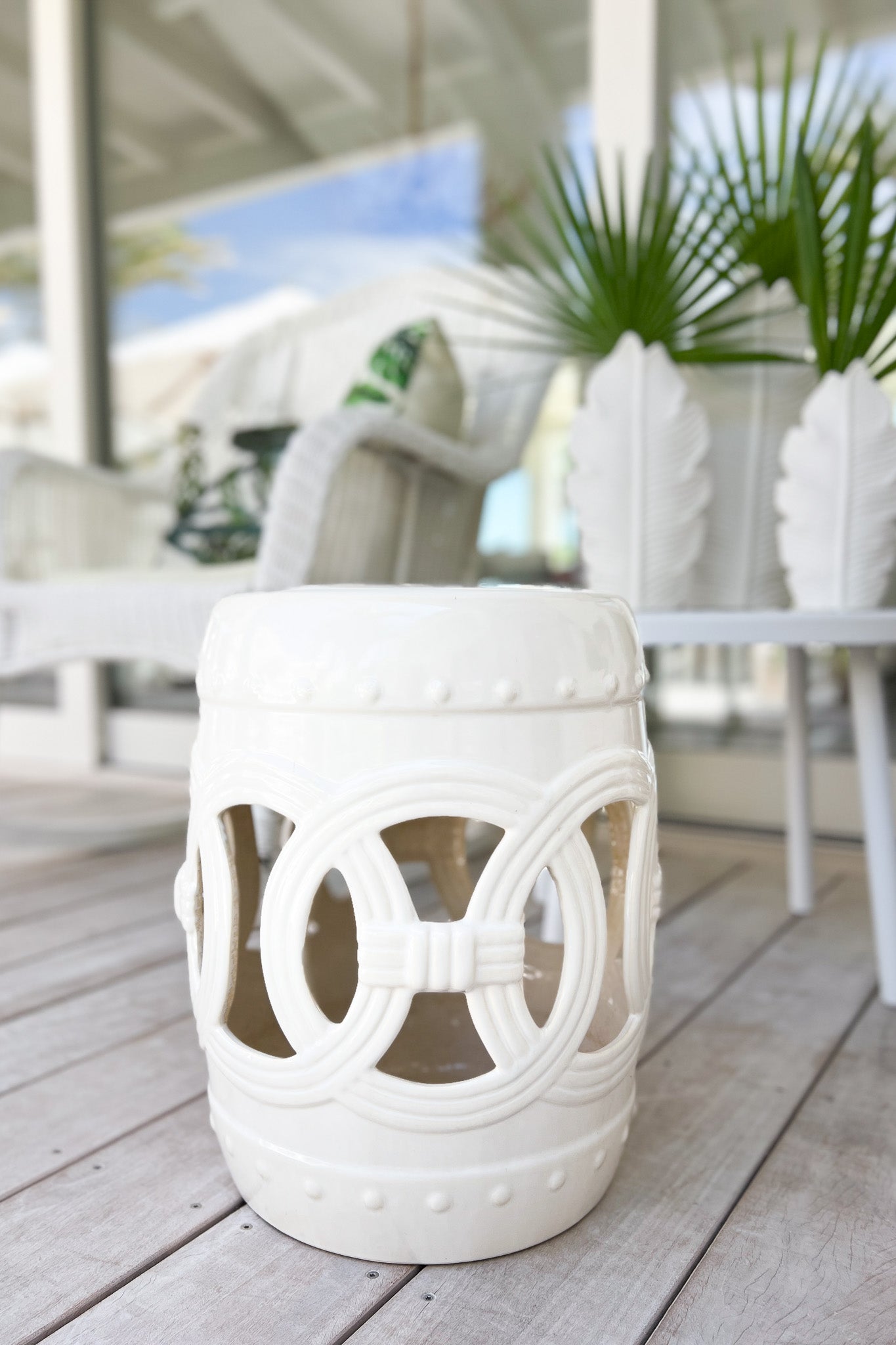 MAGPIE HOME Santa Barbara White Glossy Ceramic Stool - Magpie Home - [product type] - Magpie Style