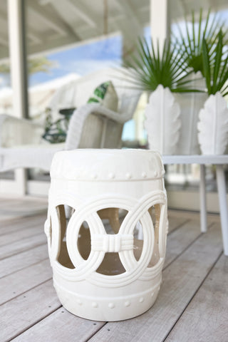 MAGPIE HOME Santa Barbara White Glossy Ceramic Stool
