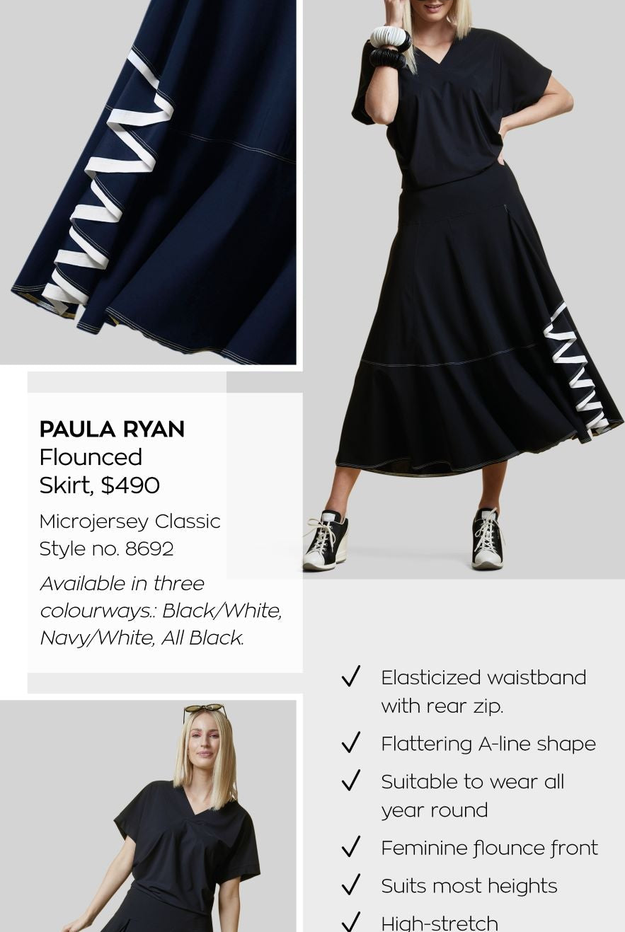 PAULA RYAN Flounced Skirt - Black/White - Microjersey Classic - Paula Ryan