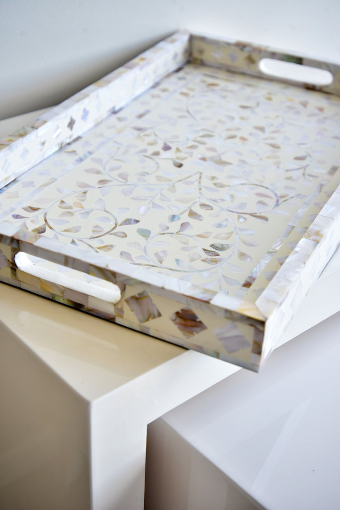 MAGPIE HOME Mother of Pearl Inlay Tray - Off White - Magpie Home - [product type] - Magpie Style