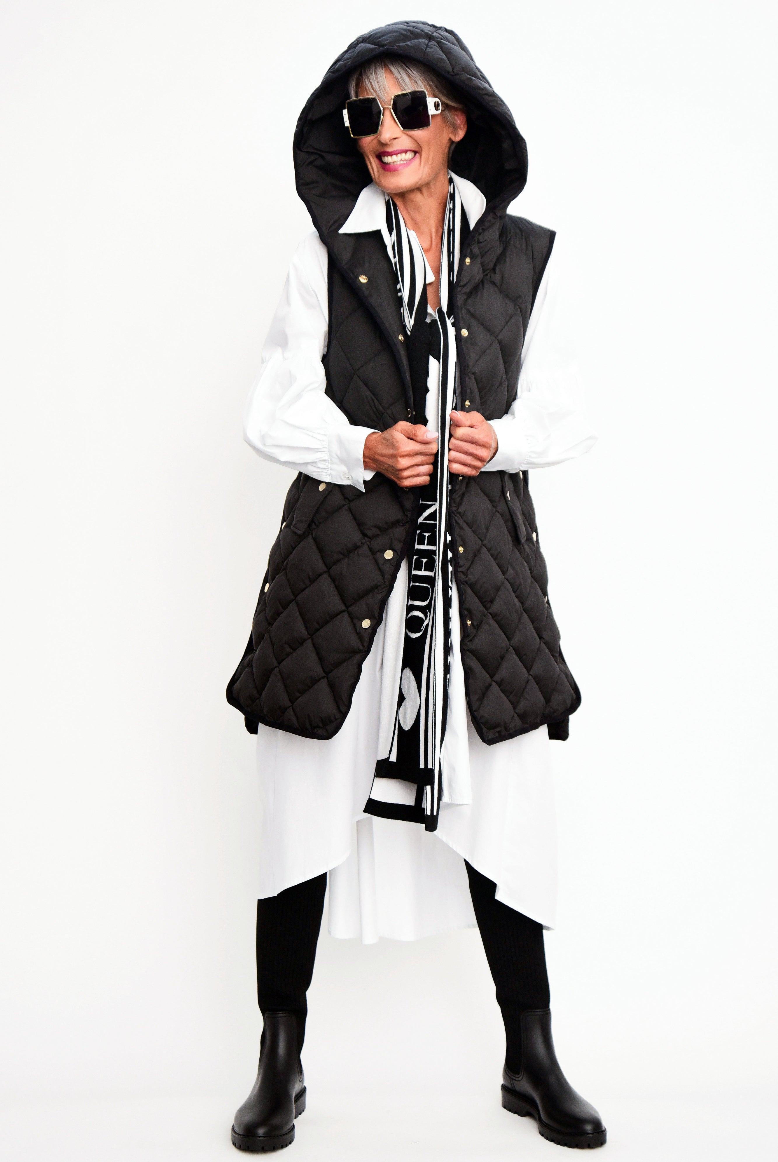 MOKÉ Mae Quilted Long Vest - Black - Magpie Style